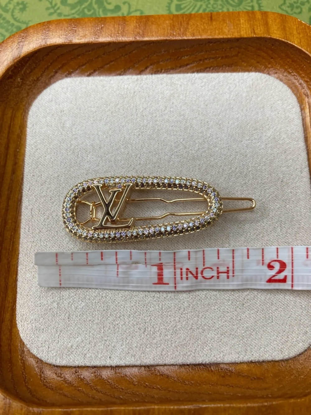 Louis Vuitton Gold Crystal-Trim LV Hair Pin